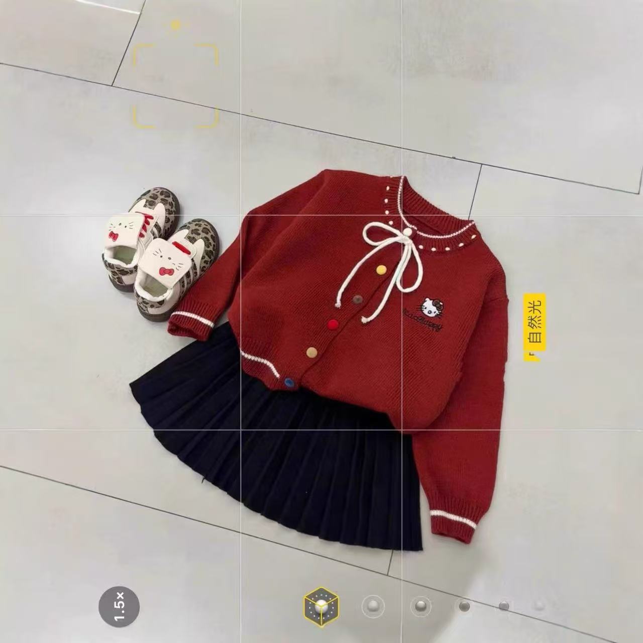 【新疆包邮】中童加绒彩虹扣百褶裙两件套M357