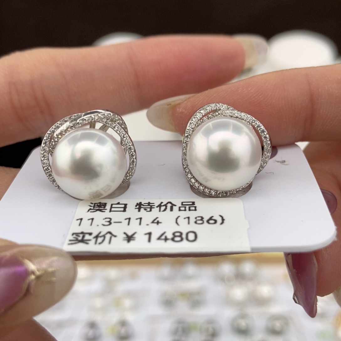 海水珍珠银S925镶嵌耳饰11+/特价1480