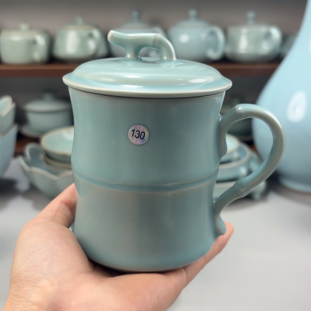 摆件瓷编号130仿古釉竹节办公杯