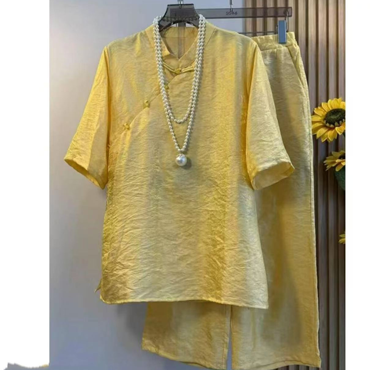 【思雨】新中式国风浮光锦盘扣旗袍套装轻奢上衣裤子一整套