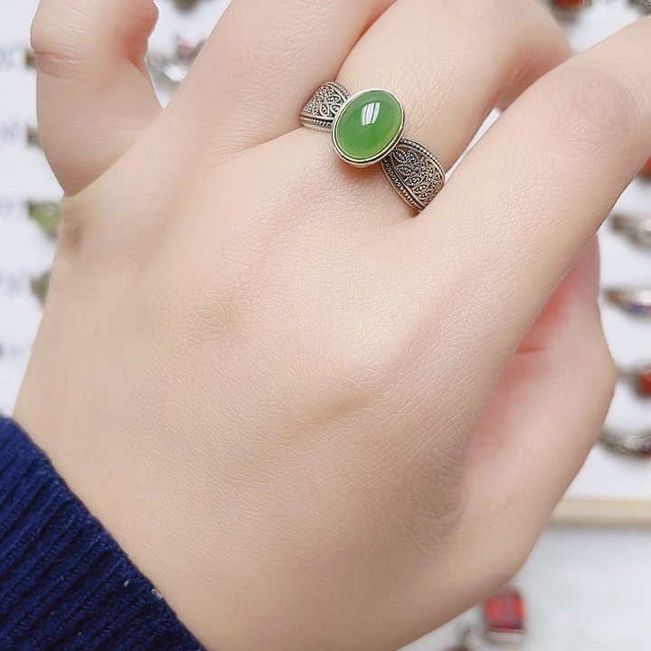 和田玉银S925镶嵌戒指