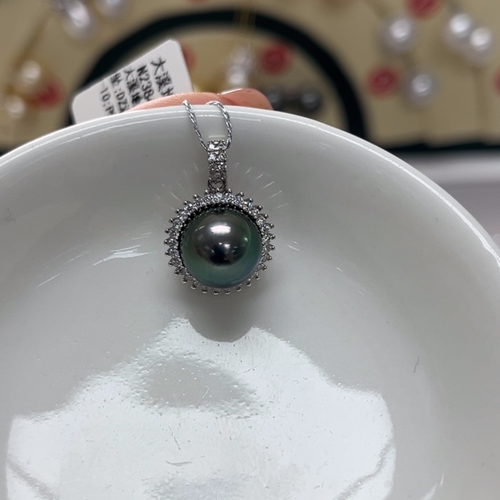 颈饰银S925镶嵌海水珍珠大溪地9-10mm16号