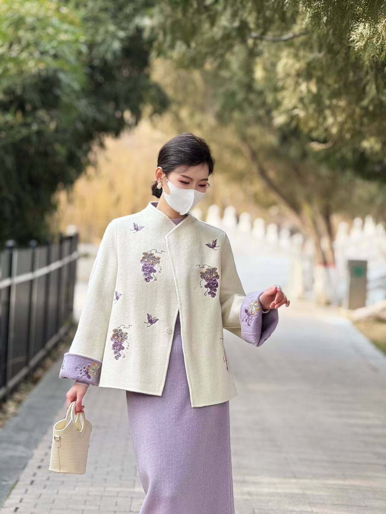 【双旦福利】满分羊毛斜襟双面穿刺绣羊毛大衣套装 ZR-266