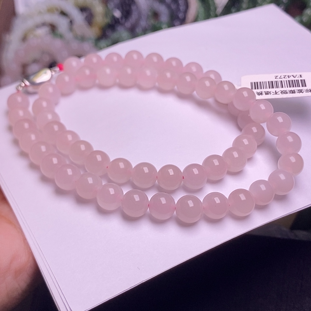 和田玉未镶嵌颈饰藕粉红粉樱花粉老矿料项链8m'