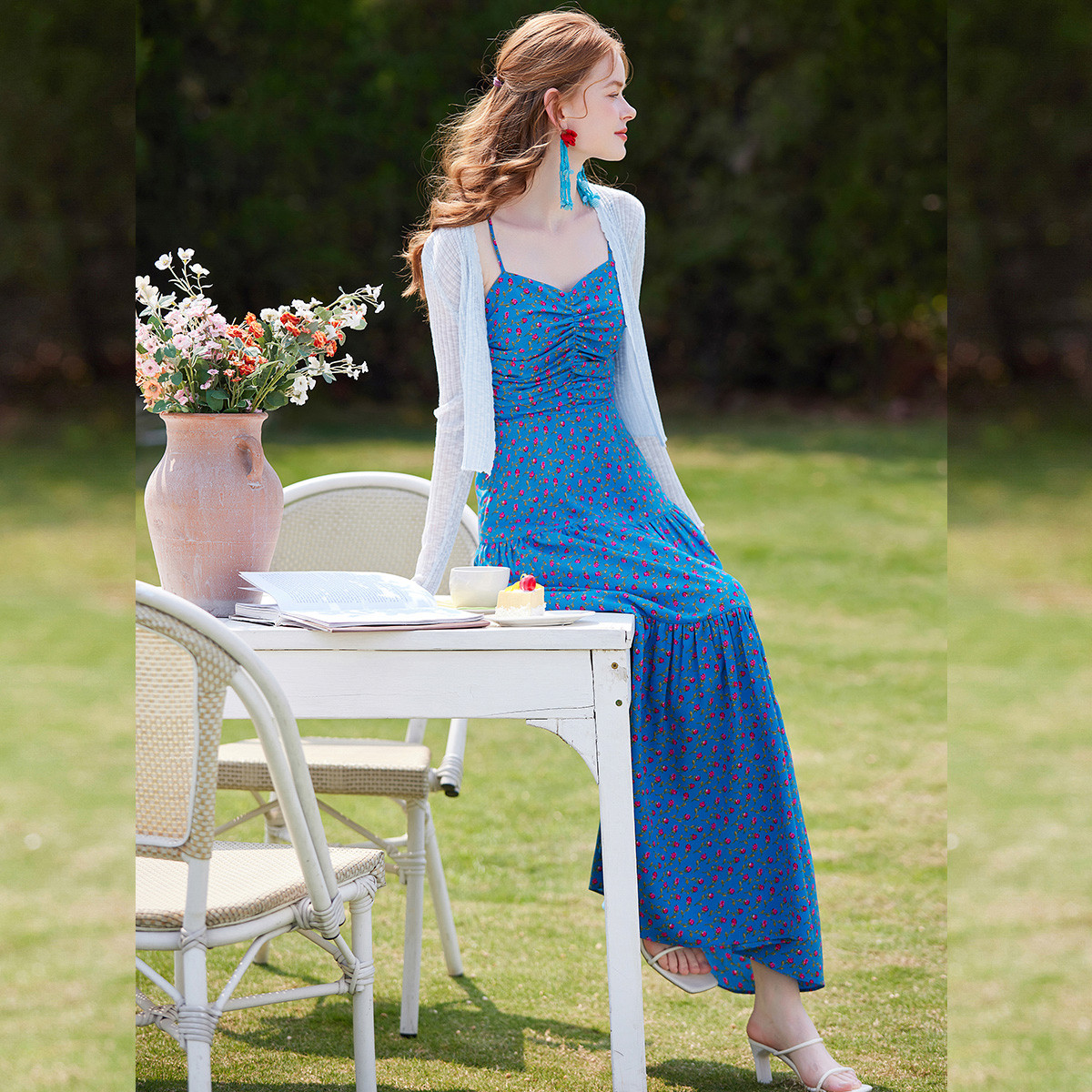 【芋总专属】&白鹿语时尚吊带裙针织披肩两件套女式套装WYU20139