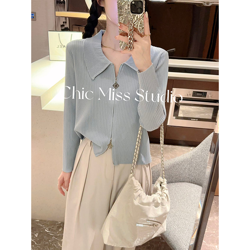 【婴儿蓝】3712开衫外套超柔软高品质POLO领针织毛衣