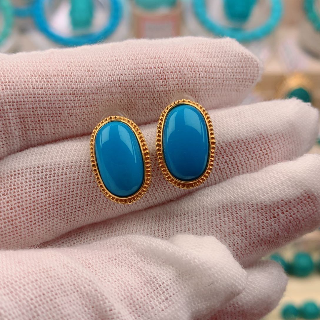 【闪购商品】绿松石耳钉18K金镶嵌