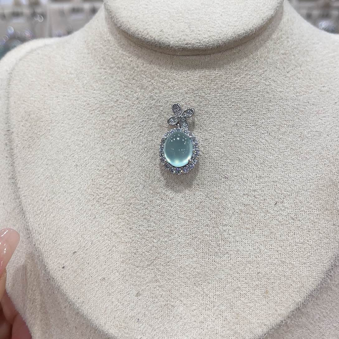 月***眠蛇纹石玉银S925镶嵌颈饰