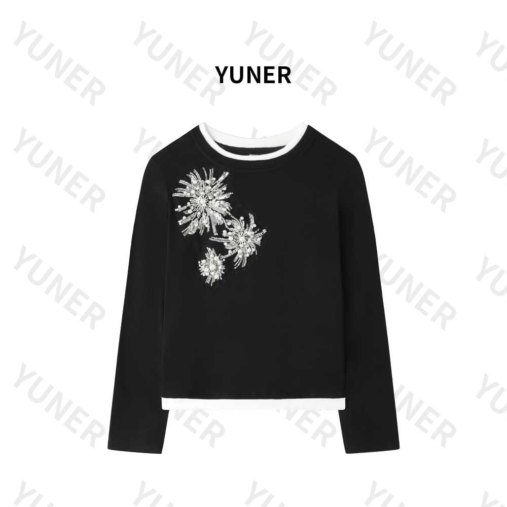 ‘烟花’深圳南油高品质奥代尔羊绒长袖轻奢显瘦升级版假两件女t恤