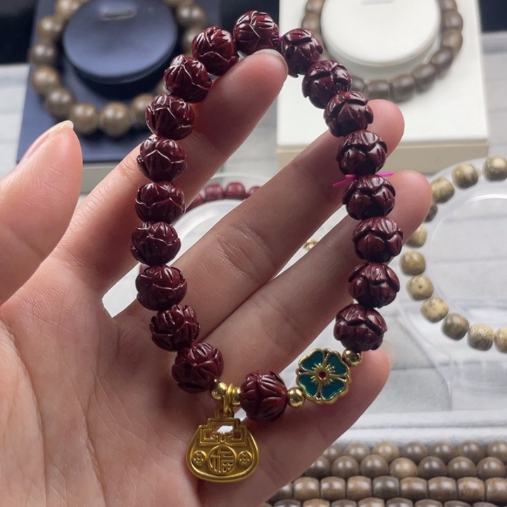 水晶珠宝半成品未镶嵌紫金砂雕刻手串10mm