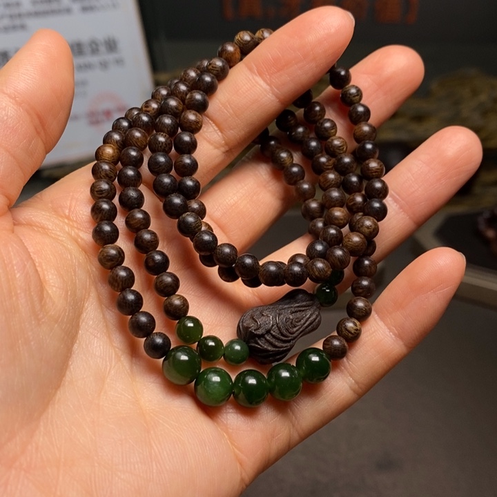 手串沉香越南芽庄金丝玉化紫棋0.5×118➕白菜沉香木雕