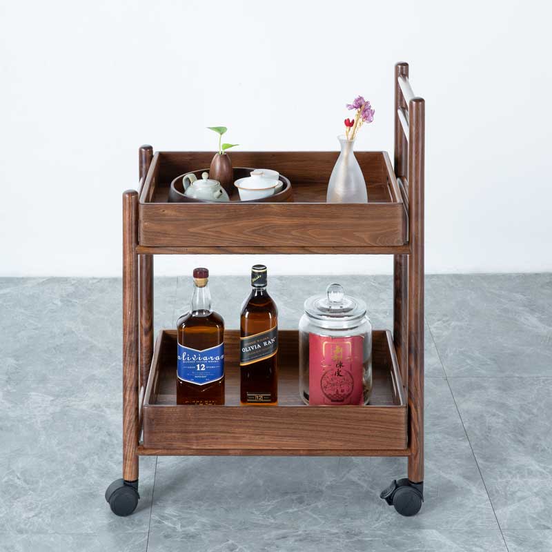 （双12有活动）园丰北美黑胡桃木小推车茶车可移动置物架