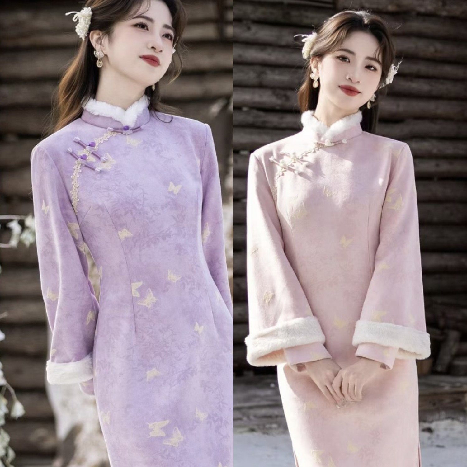 风华《落熏衣》冬季加绒衣长117新中式修身显瘦气质改良旗袍连衣裙