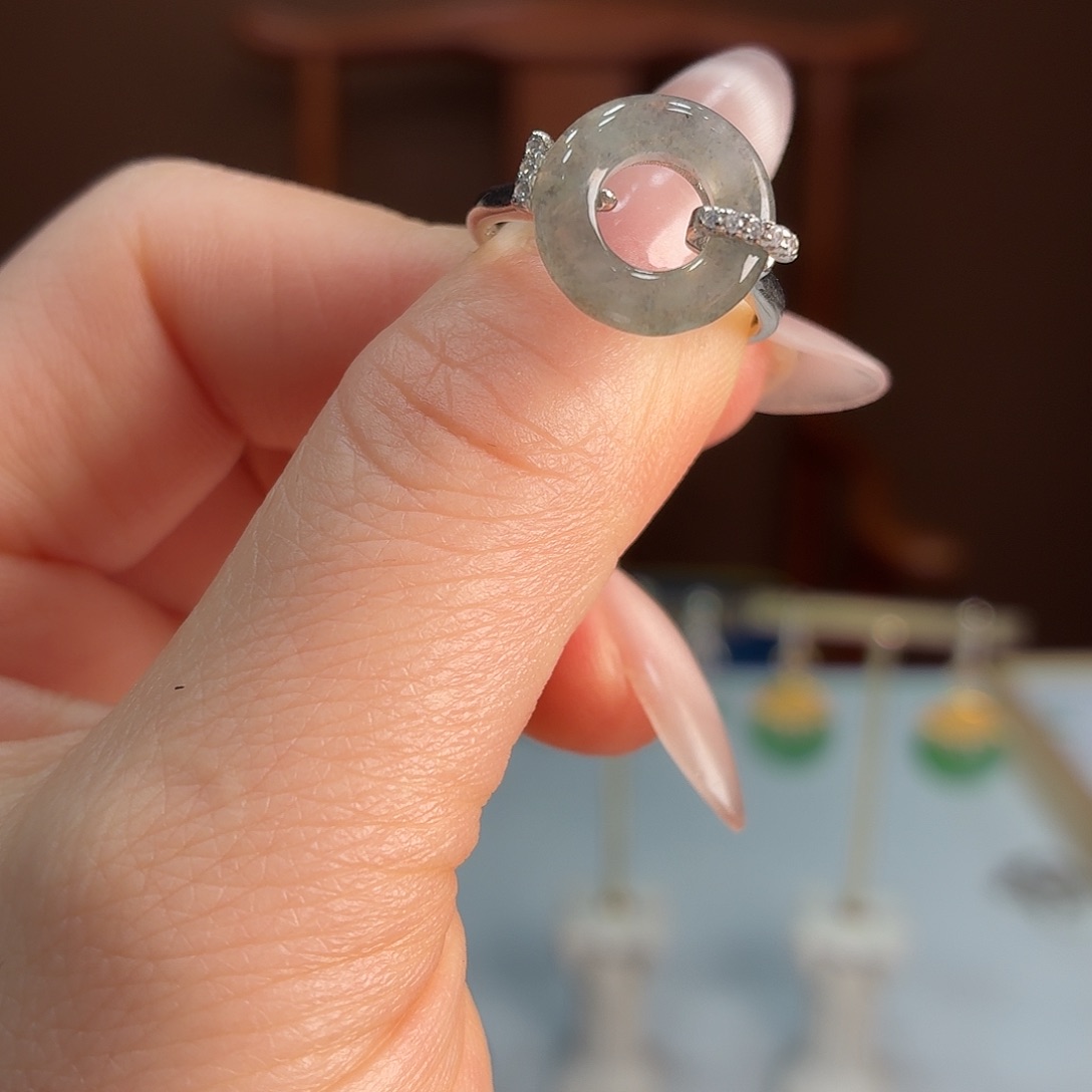 翡翠银S925镶嵌耳饰戒指