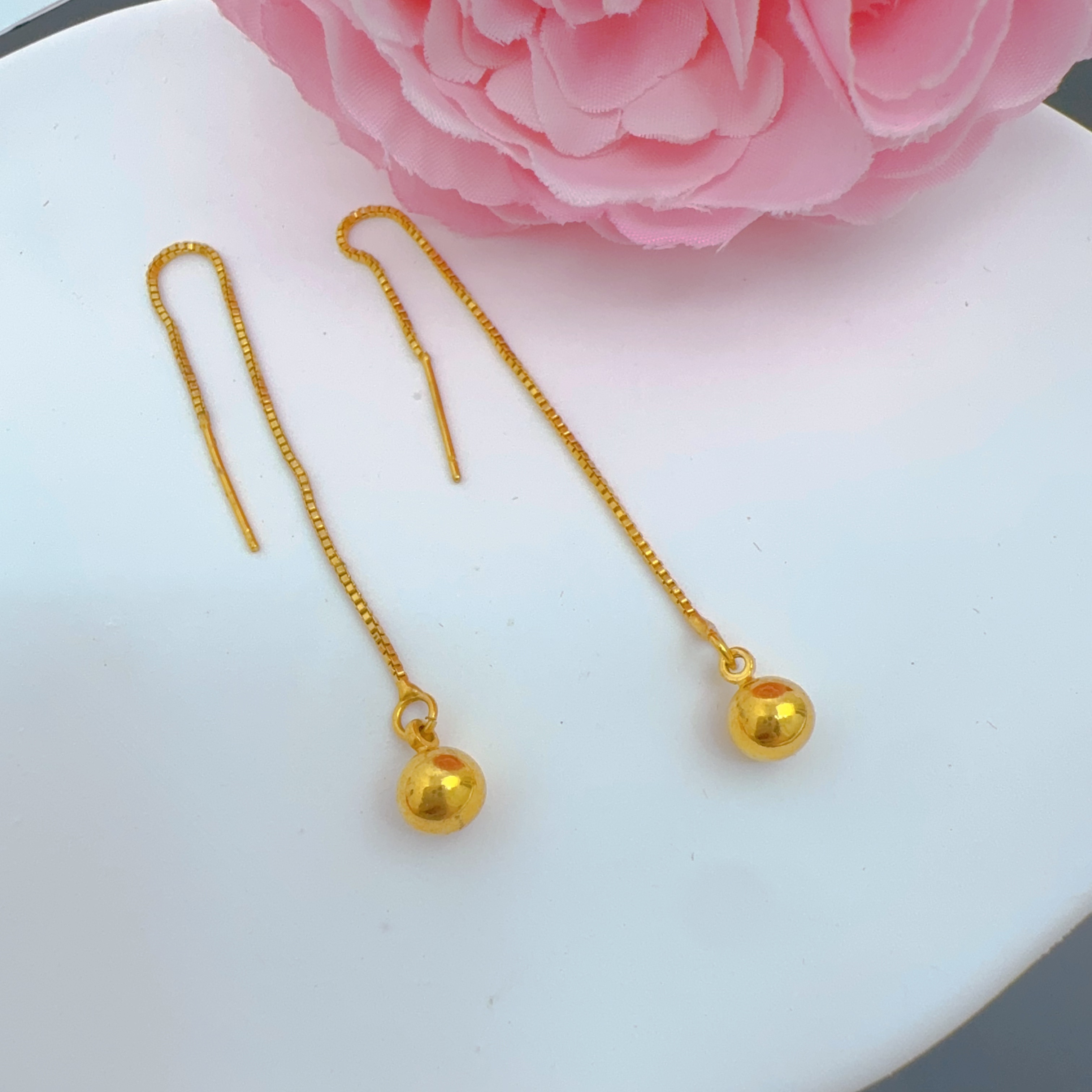 铜合金耳饰 颜色很正的金色球球耳线