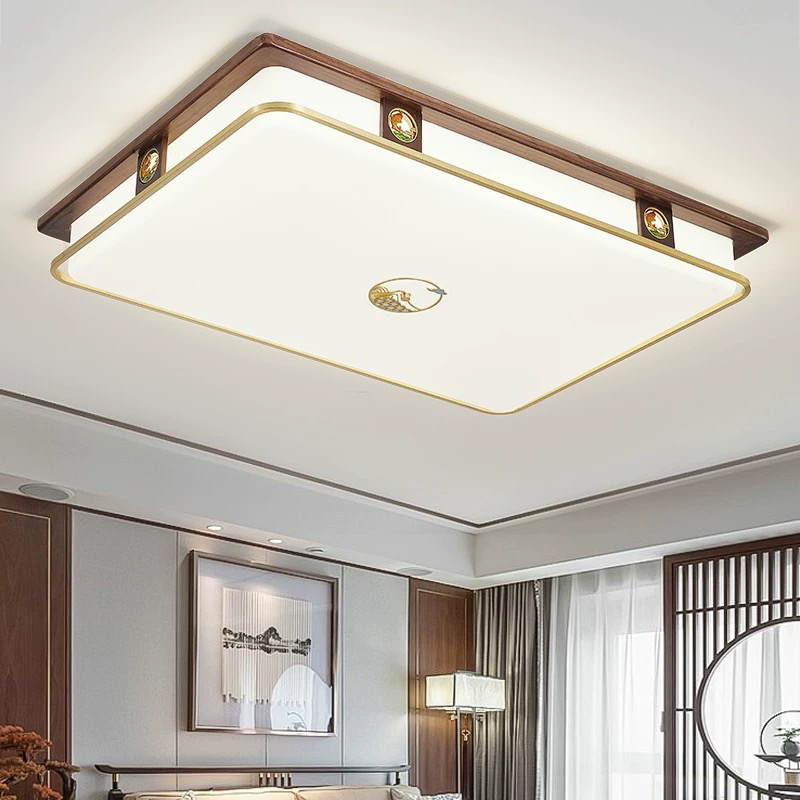 新中式客厅灯高端胡桃木色别墅大厅吸顶灯2025新款中国风实木灯具