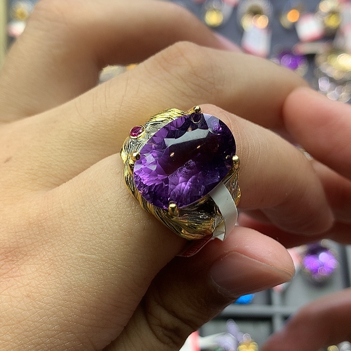 银S925镀金镶嵌戒指水晶