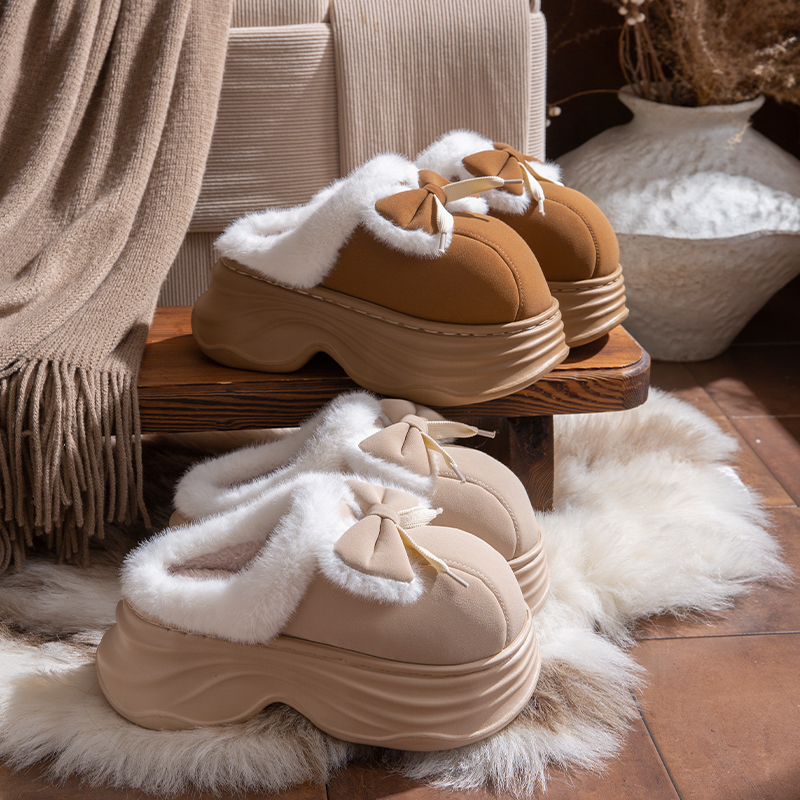 矮子乐棉拖鞋女款秋冬季2025新款爆款厚底增高时尚外穿蝴蝶结棉拖