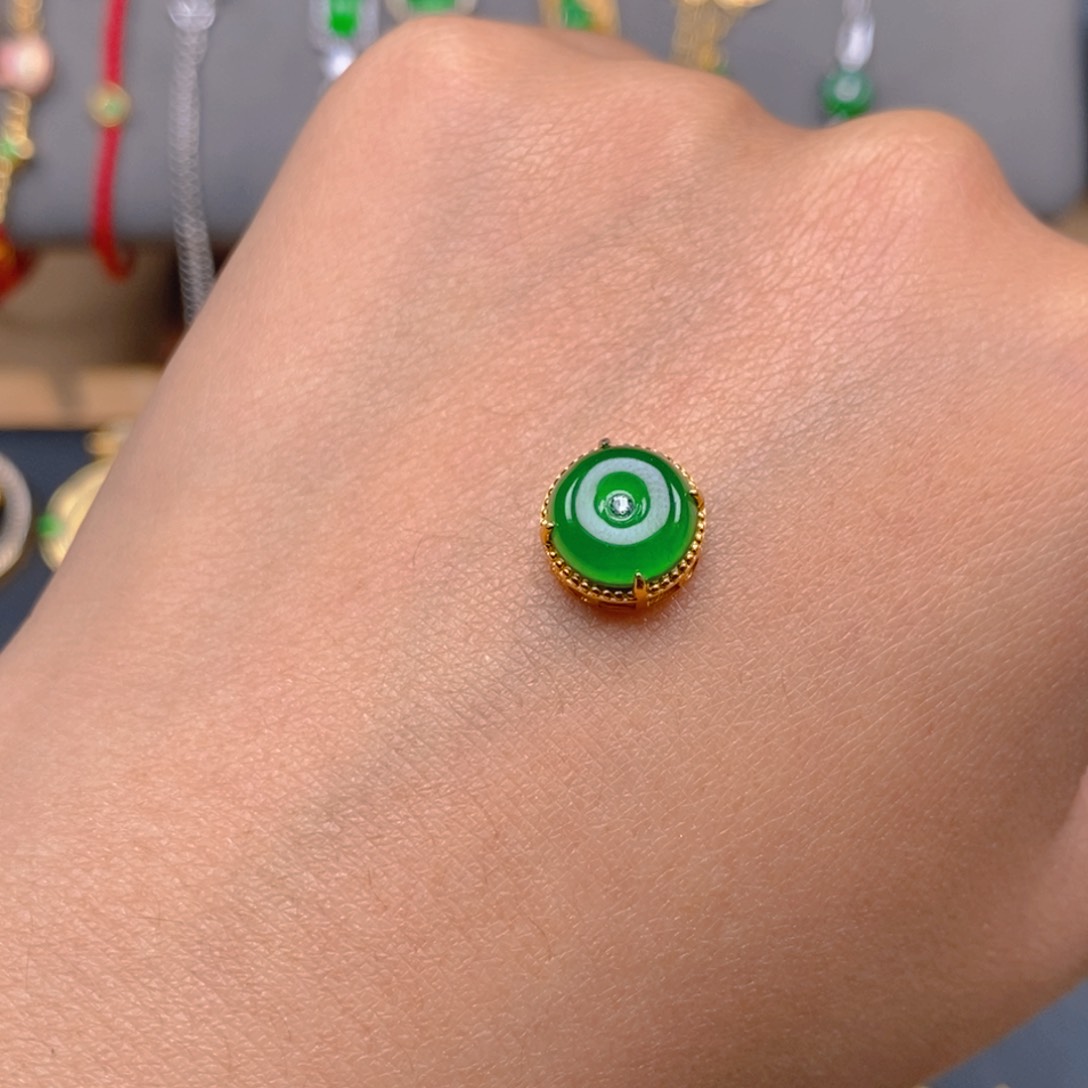 吊坠(不含链)银S925镶嵌翡翠平安扣