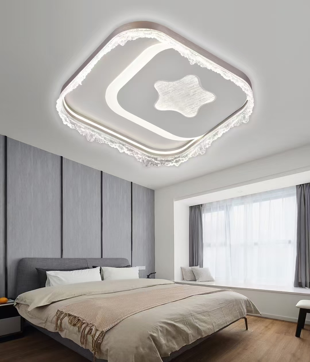 新款简约黑白灰线条个性卧室房间餐厅吸顶灯家用主卧室灯饰创意