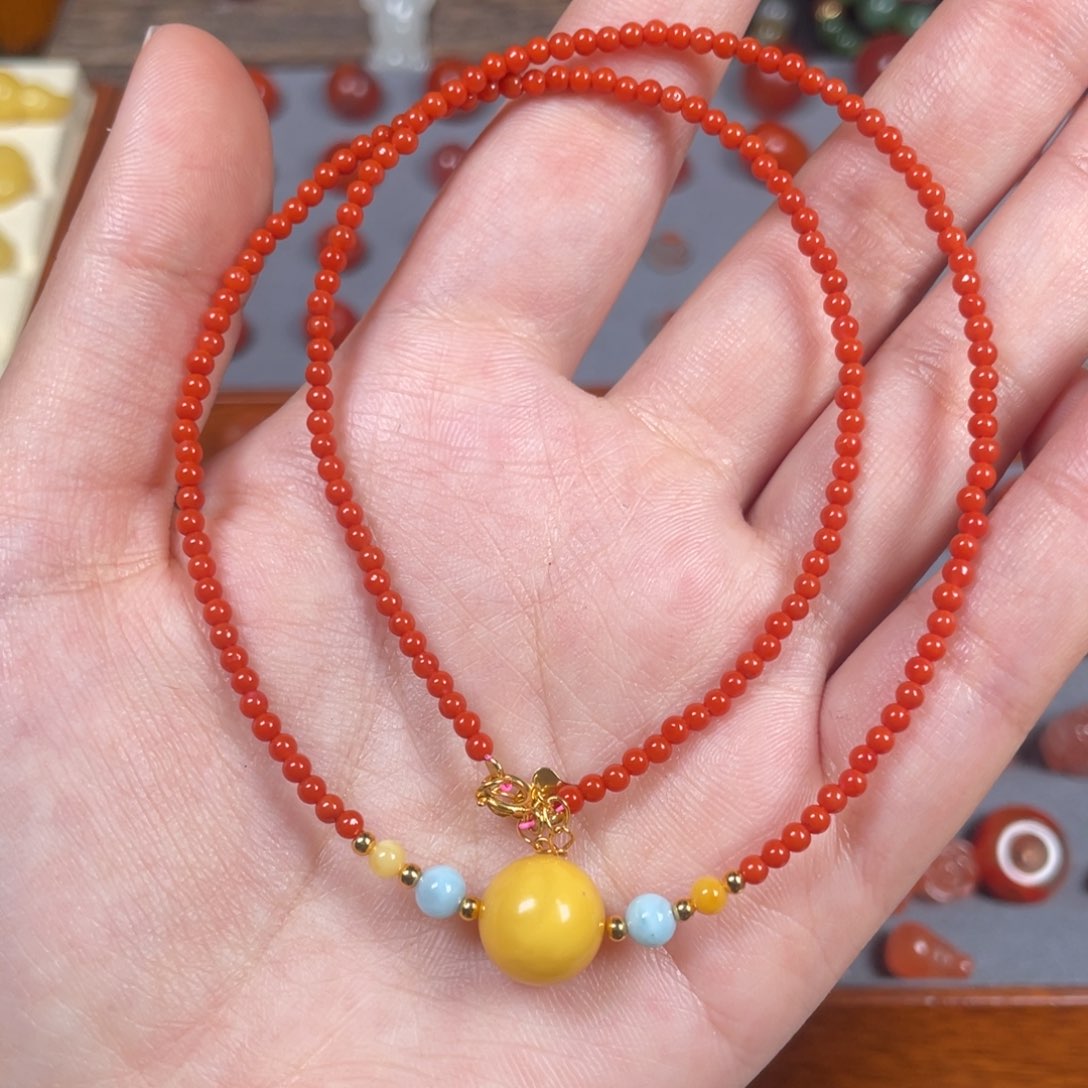 南红玛瑙卡2.5小米珠锁骨链未镶嵌