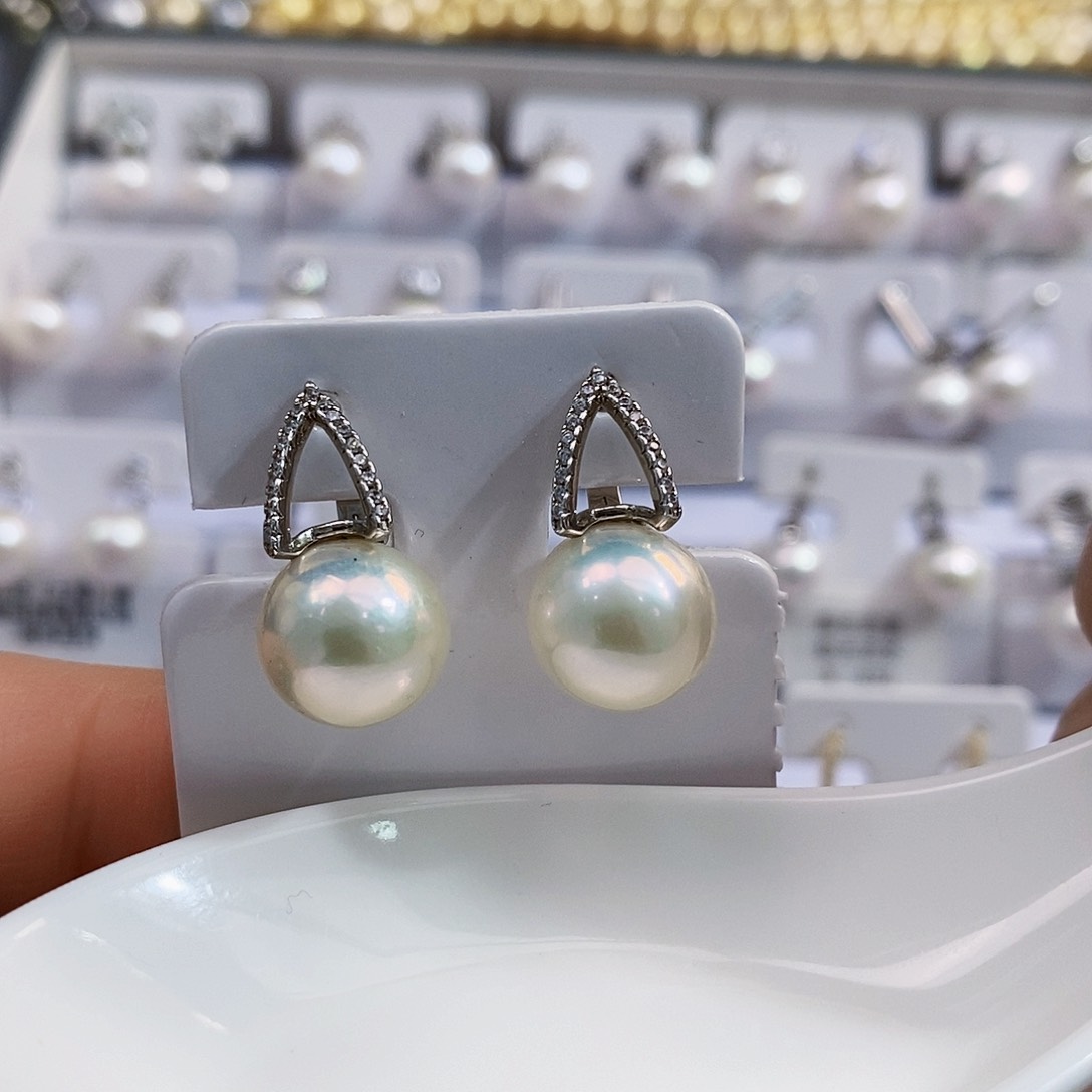 银S925镶嵌特价孤品清库存淡水正圆极光珍珠11+淡水珍珠