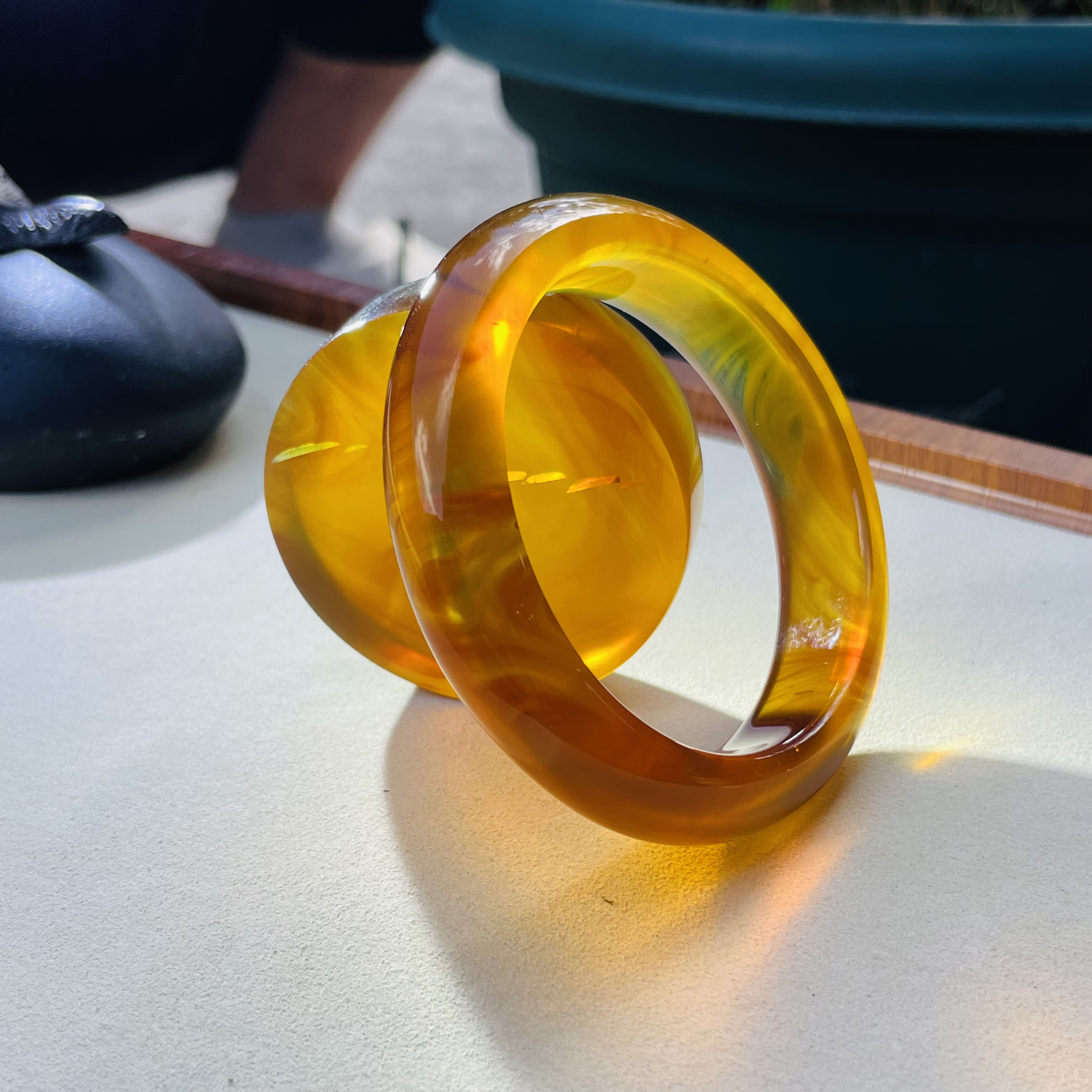 蓉百万珠宝【天然缅甸琥珀手镯（亮金棕红）手镯 圈口56/宽14/厚9】