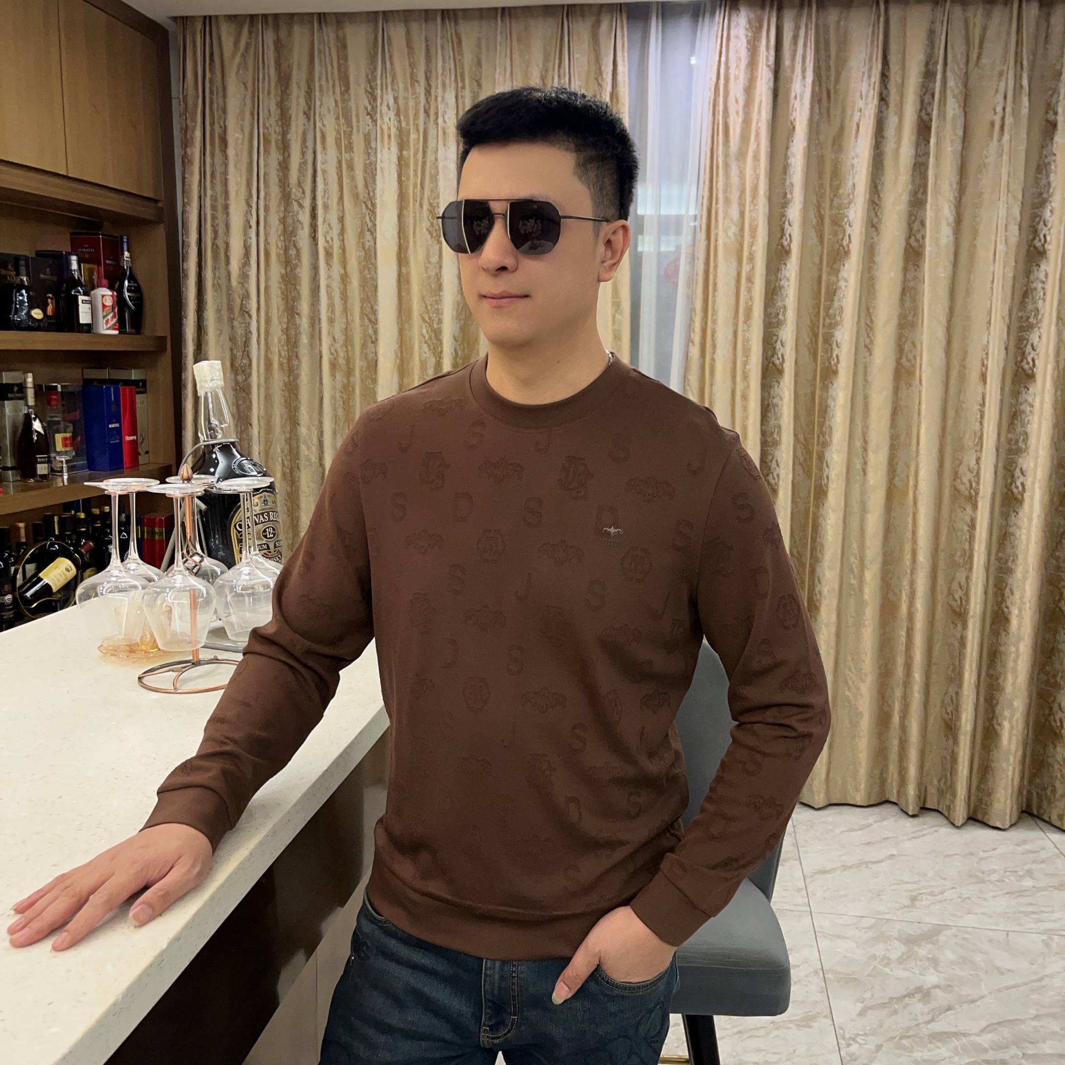 2025秋冬男士新款潮流卫衣印花轻奢欧货时尚休闲圆领85097