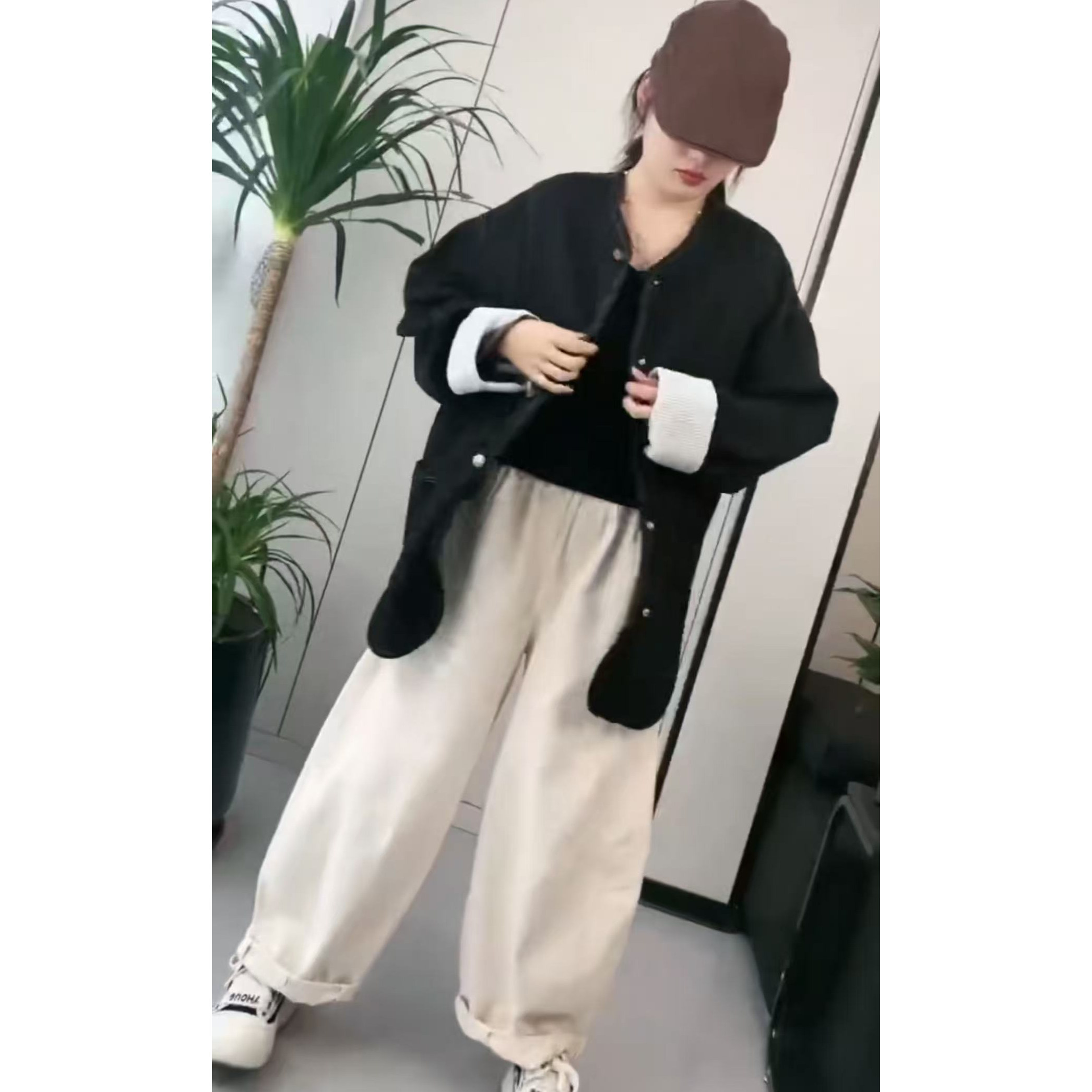 牛仔时尚中长款宽松百搭单排扣休闲上衣女大版胖MM显瘦外套F23