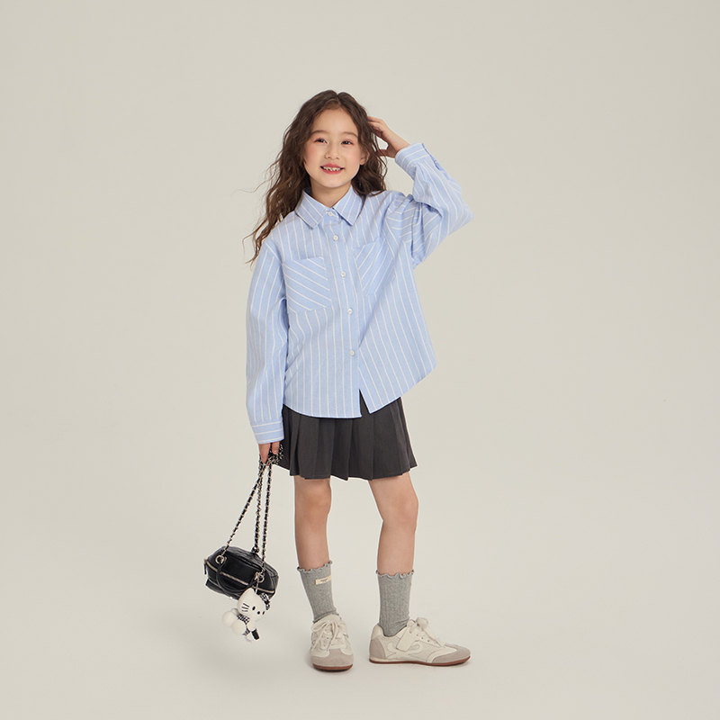 【新品】儿童学院风条纹衬衫2025秋季男女童百搭长袖衬衣外套25F165