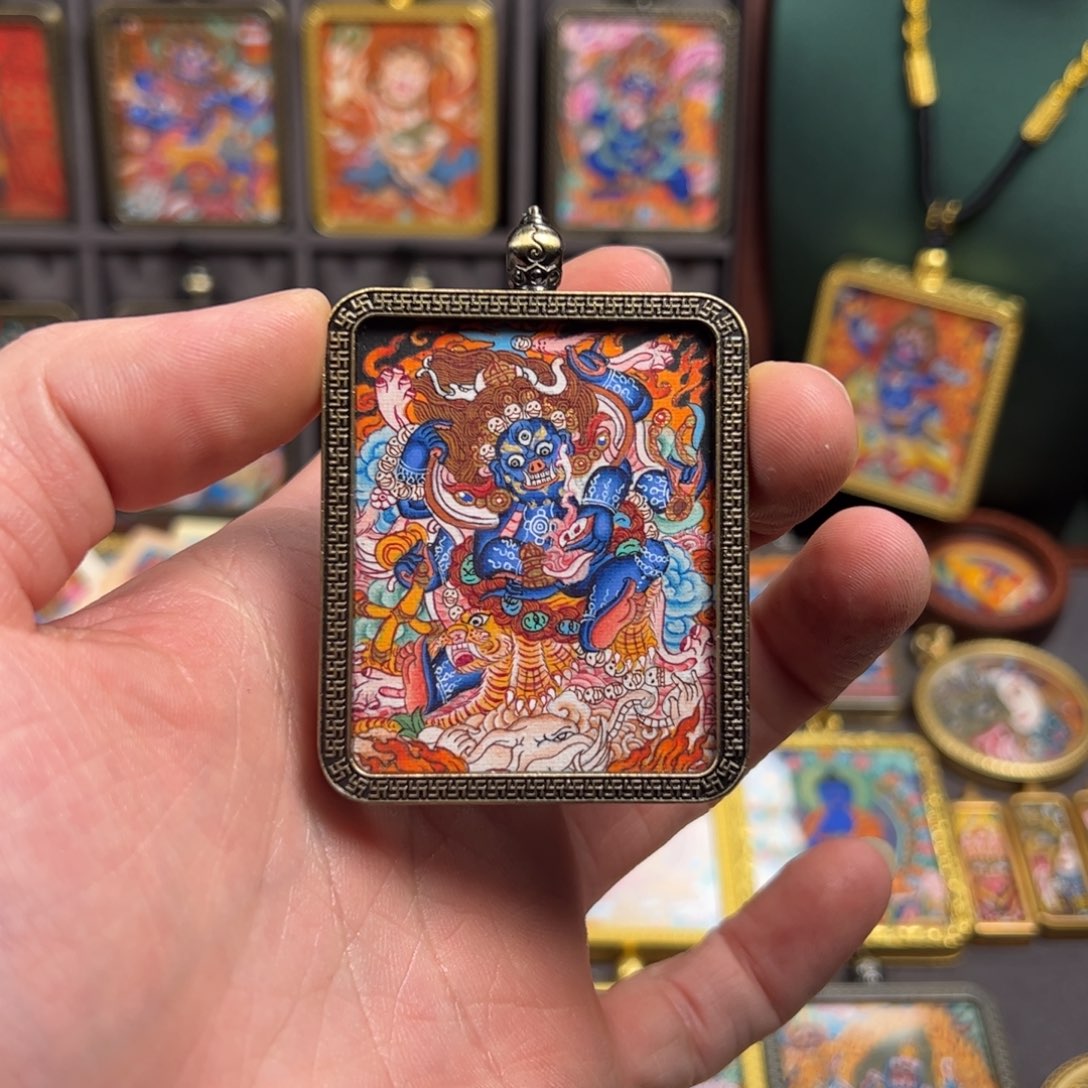 吊坠玛哈嘎拉大黑天纯手绘唐卡