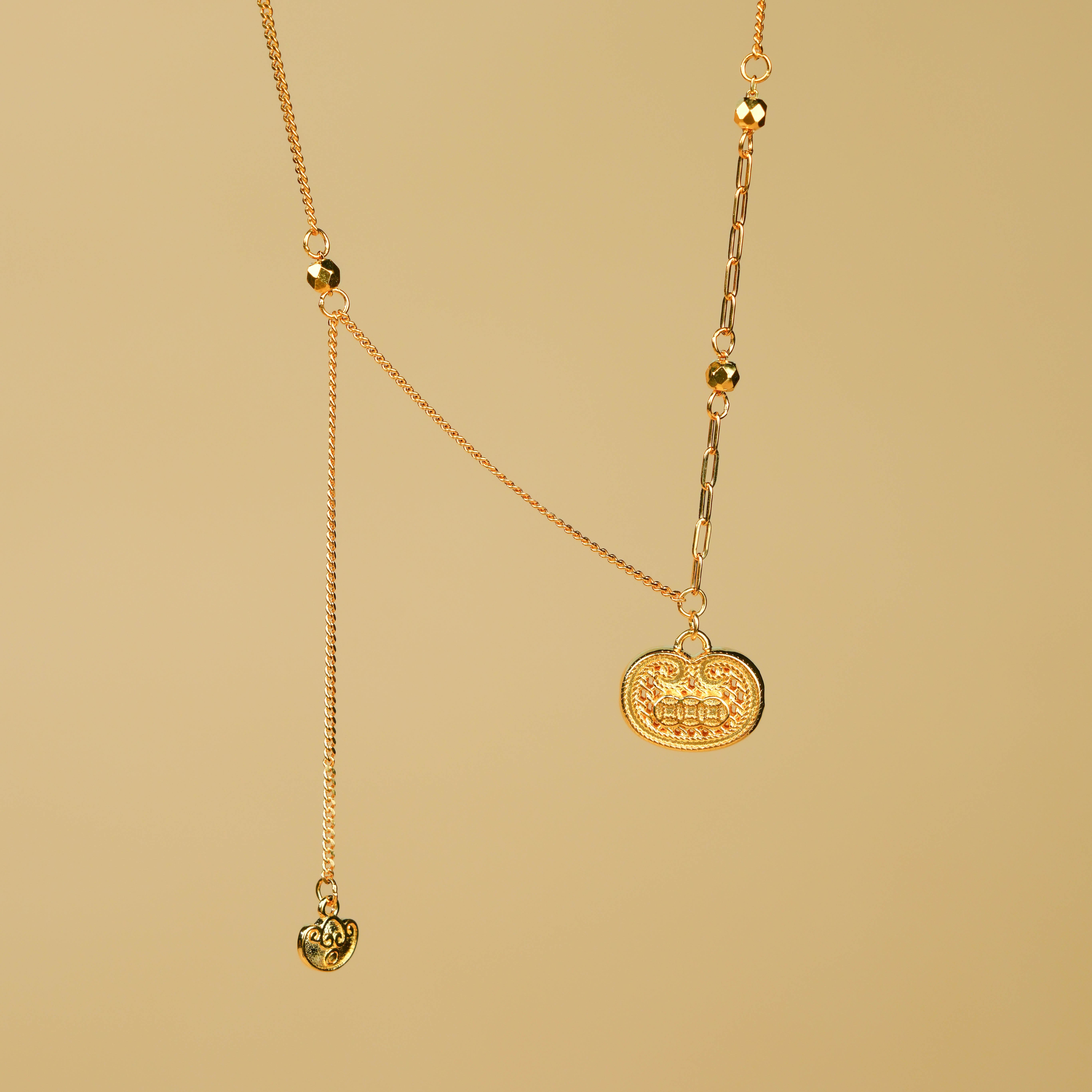 坠链均足银  足银项链  足银硕果累累套链金色足银清新时尚