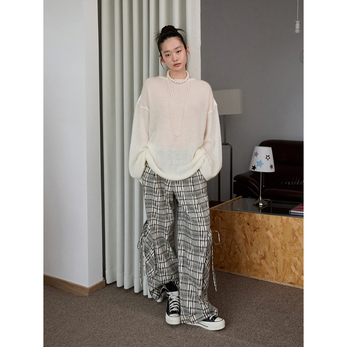 【达人链接】1JINN STUDIO 宽松马海毛衬衫拼接长袖针织衫