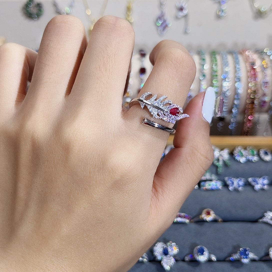 红宝石戒指银S925镶嵌