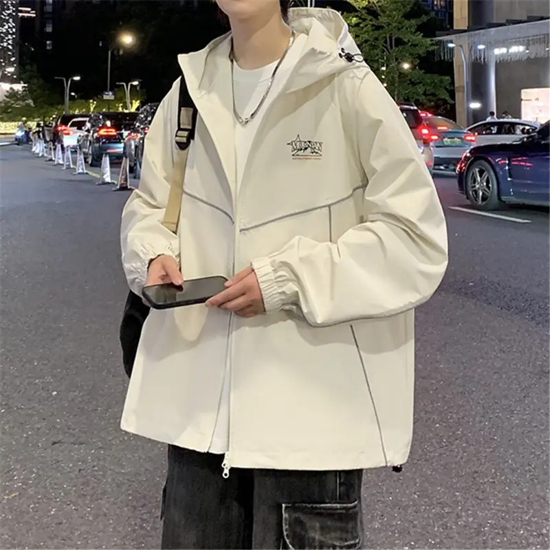 啄木鸟秋冬连帽夹克外套男生韩版潮流青少年时尚龟背夜光条上衣男