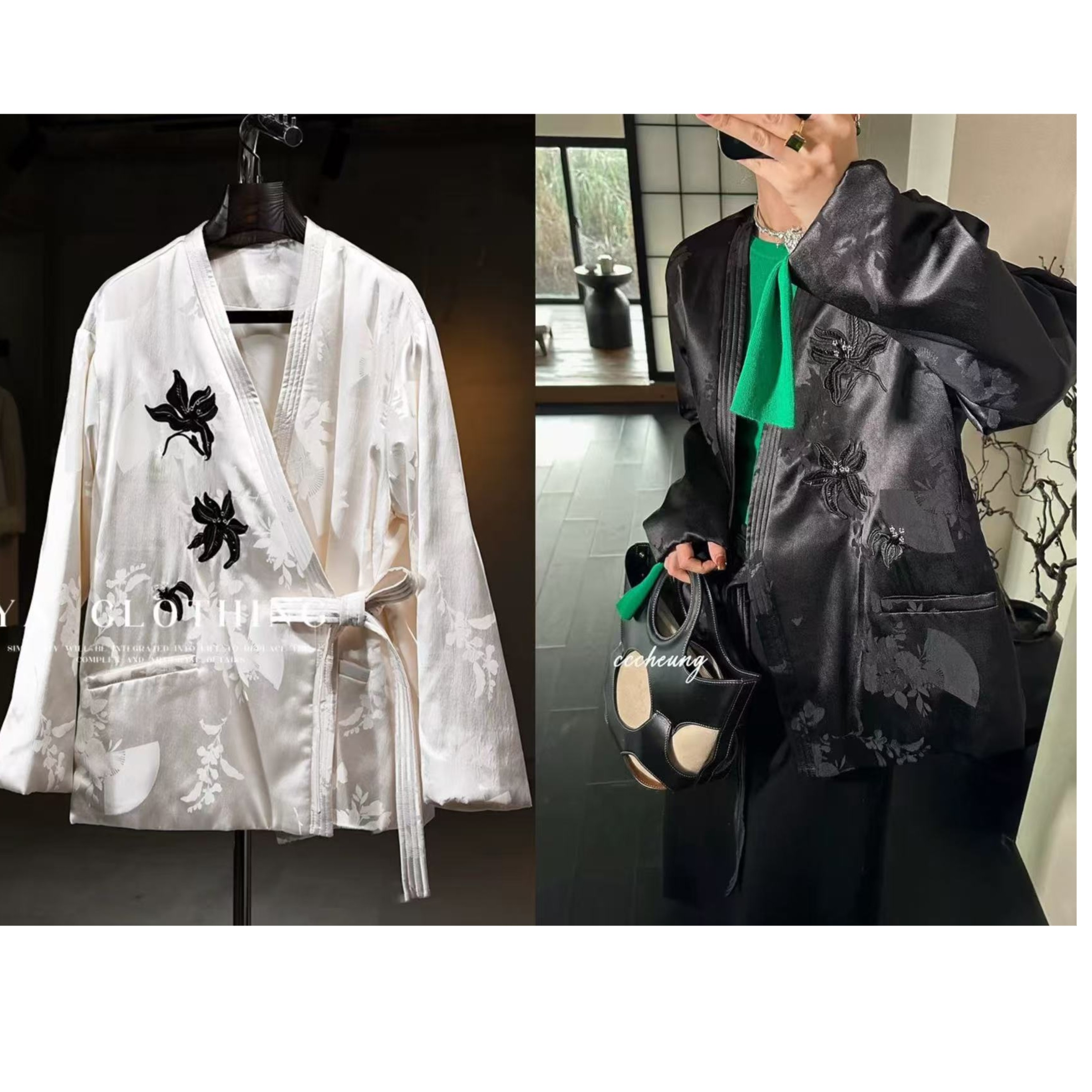 YG 高货~M胸104-长73重工刺绣设计暗纹提花桑蚕丝棉服外套 4137