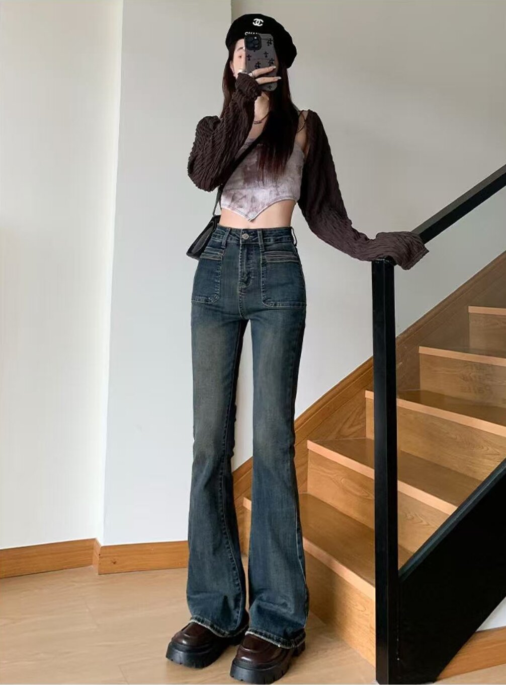 复古牛仔微喇裤女2024春秋新款马蹄裤高腰修身鱼尾裤直筒喇叭裤