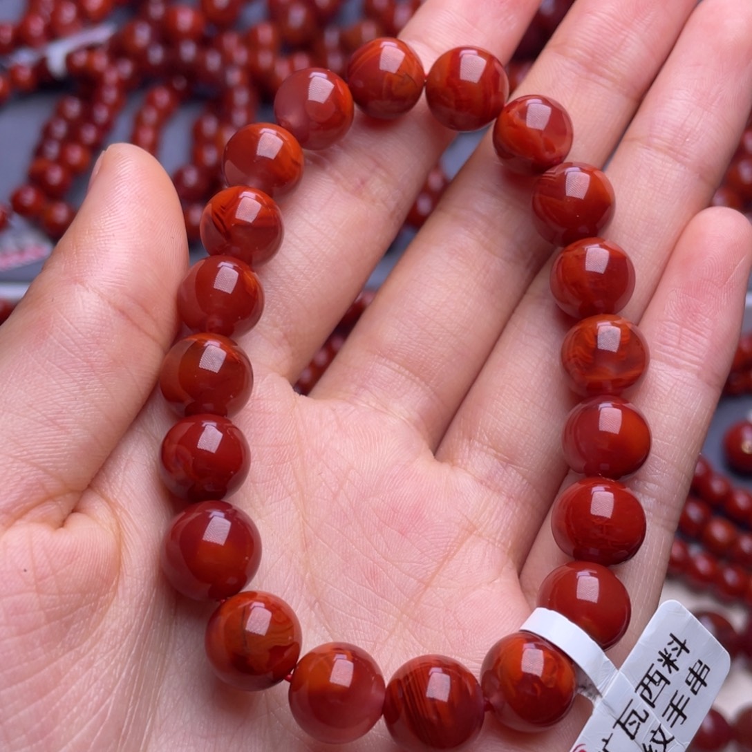 南红玛瑙未镶嵌其他（原矿）10mm高品瓦西玫红火焰圆珠手串