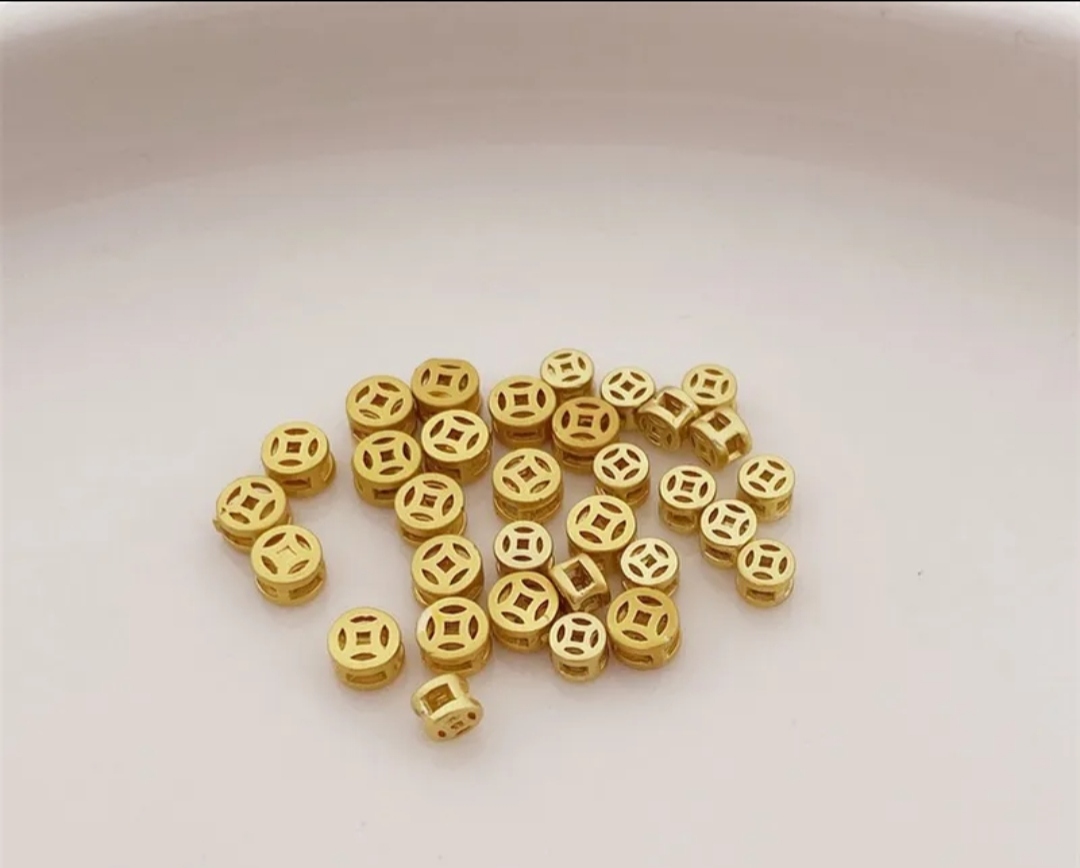 18K金镂空钱币珠圆形散珠手链项链DIY配件