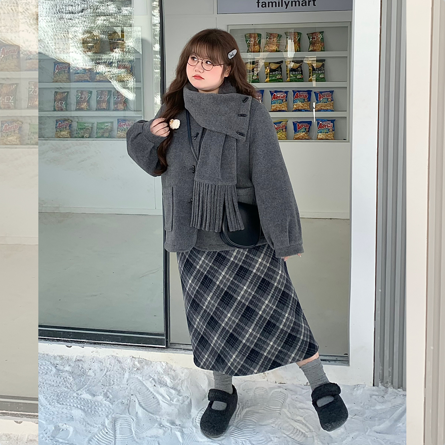 【LT STUDIO辣条大码】秋冬巨百搭格纹显瘦毛呢半身裙