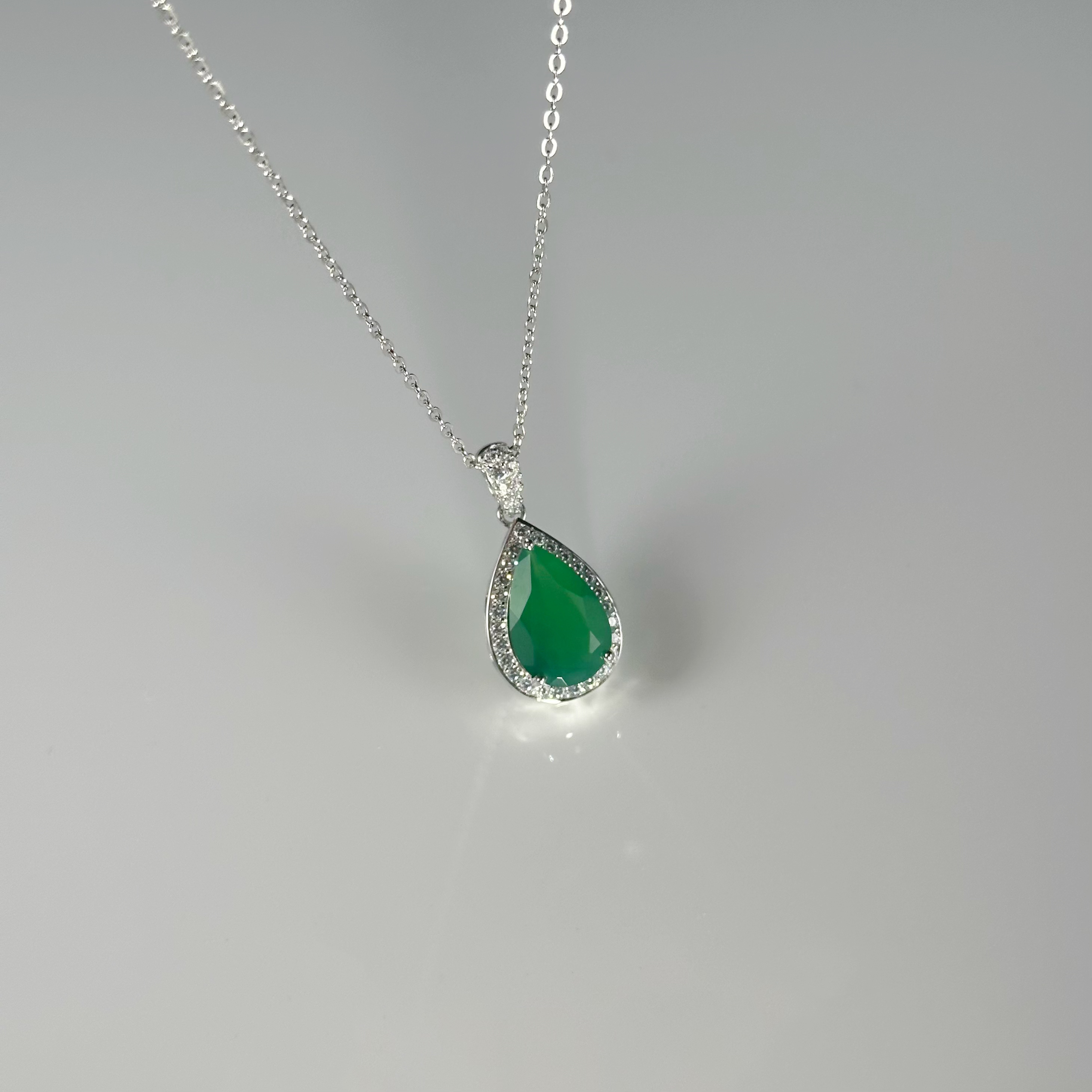 大水滴绿玛瑙项链s925银吊坠