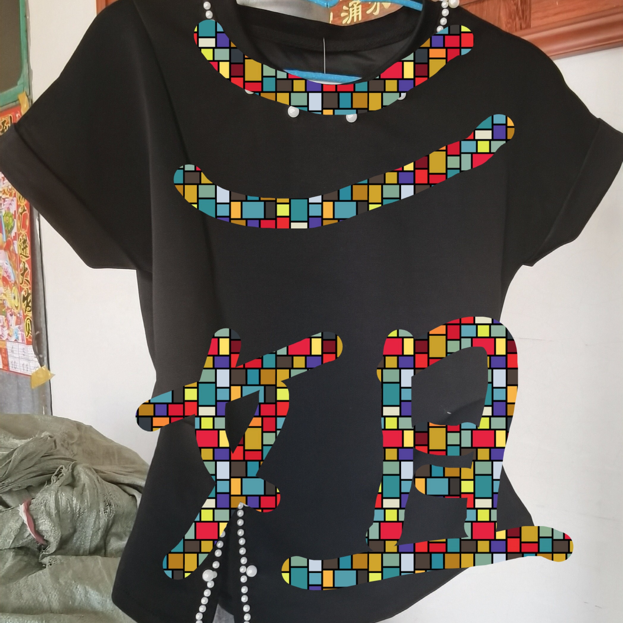 韩版极简风时尚套装上衣连衣裙印花时尚圆领短袖女款