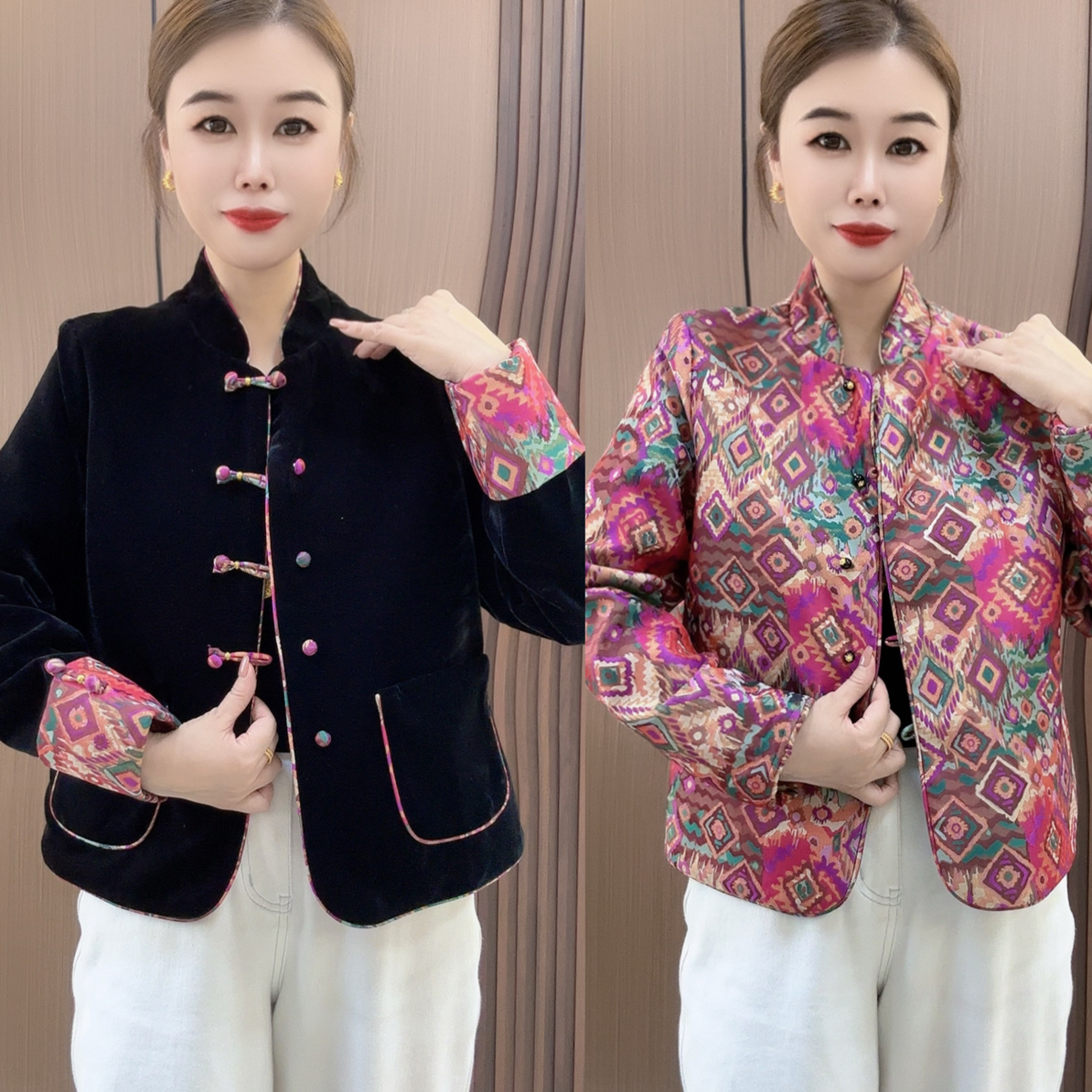 9588新中式国风盘扣双面穿显瘦百搭时尚秋季洋气女外套