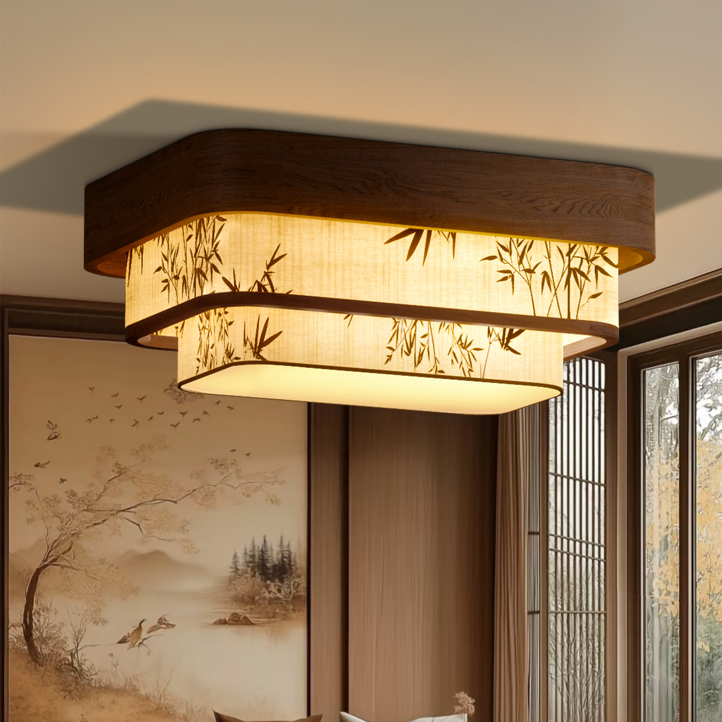 宋代美学东方禅意风格装修长方形客厅大灯主灯吸顶灯餐厅卧室套灯