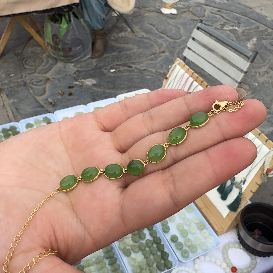 和田玉手串银S925镶嵌