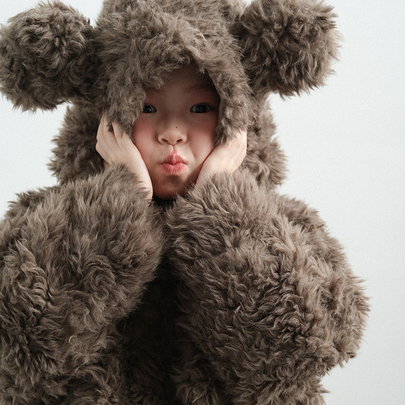 史豌豆女童熊宝宝连帽加厚毛毛外套 Y4416