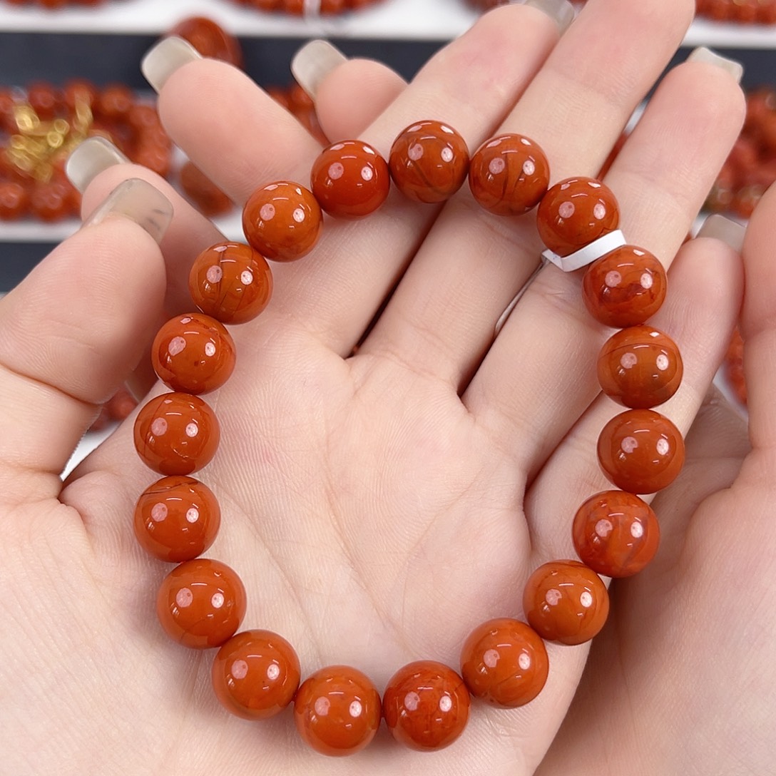 南红玛瑙未镶嵌瓦西柿子红火焰10mm手串