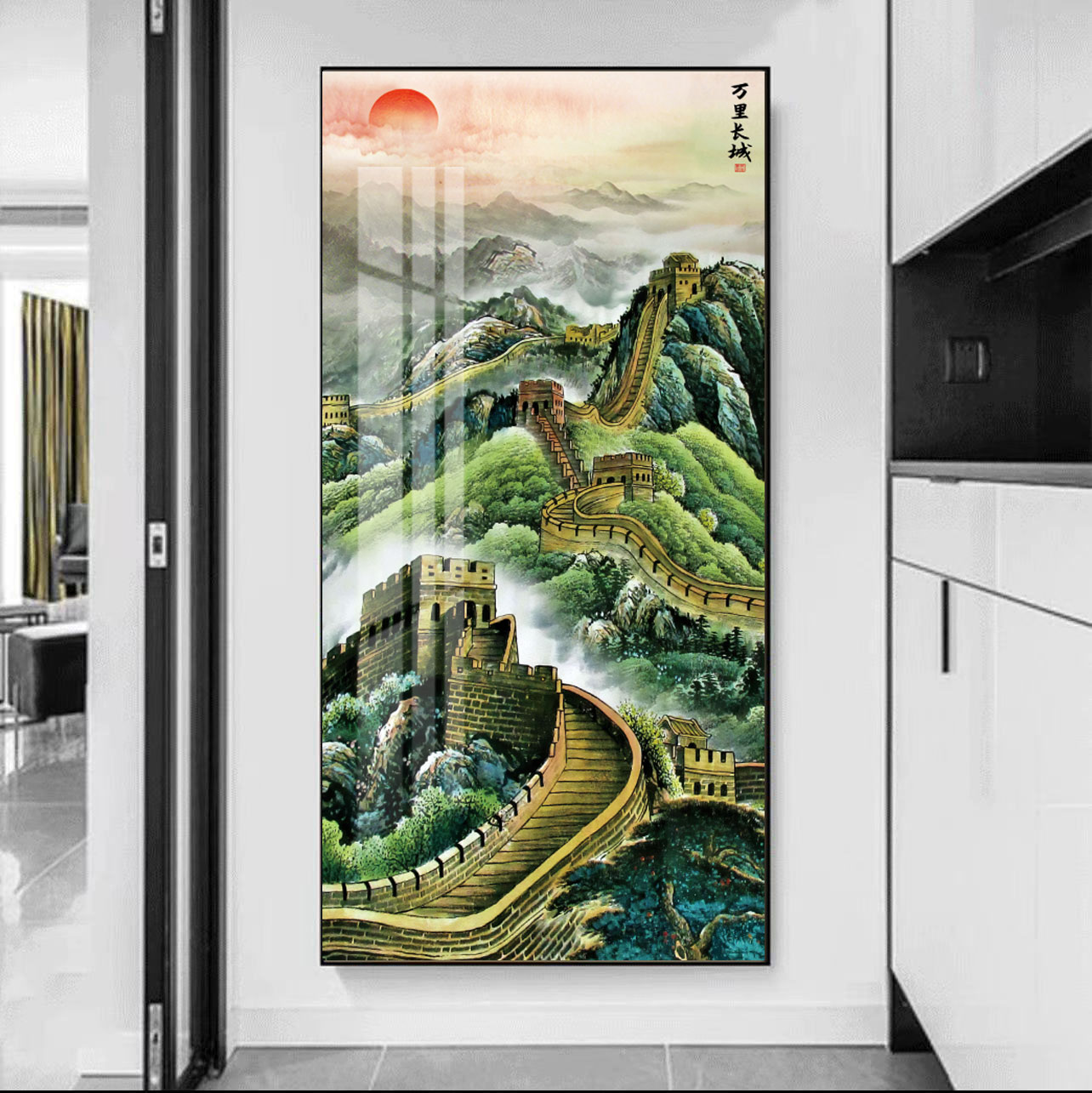 万事长城入户玄关装饰画走廊过道山水挂画长城雄风晶瓷加钻挂画
