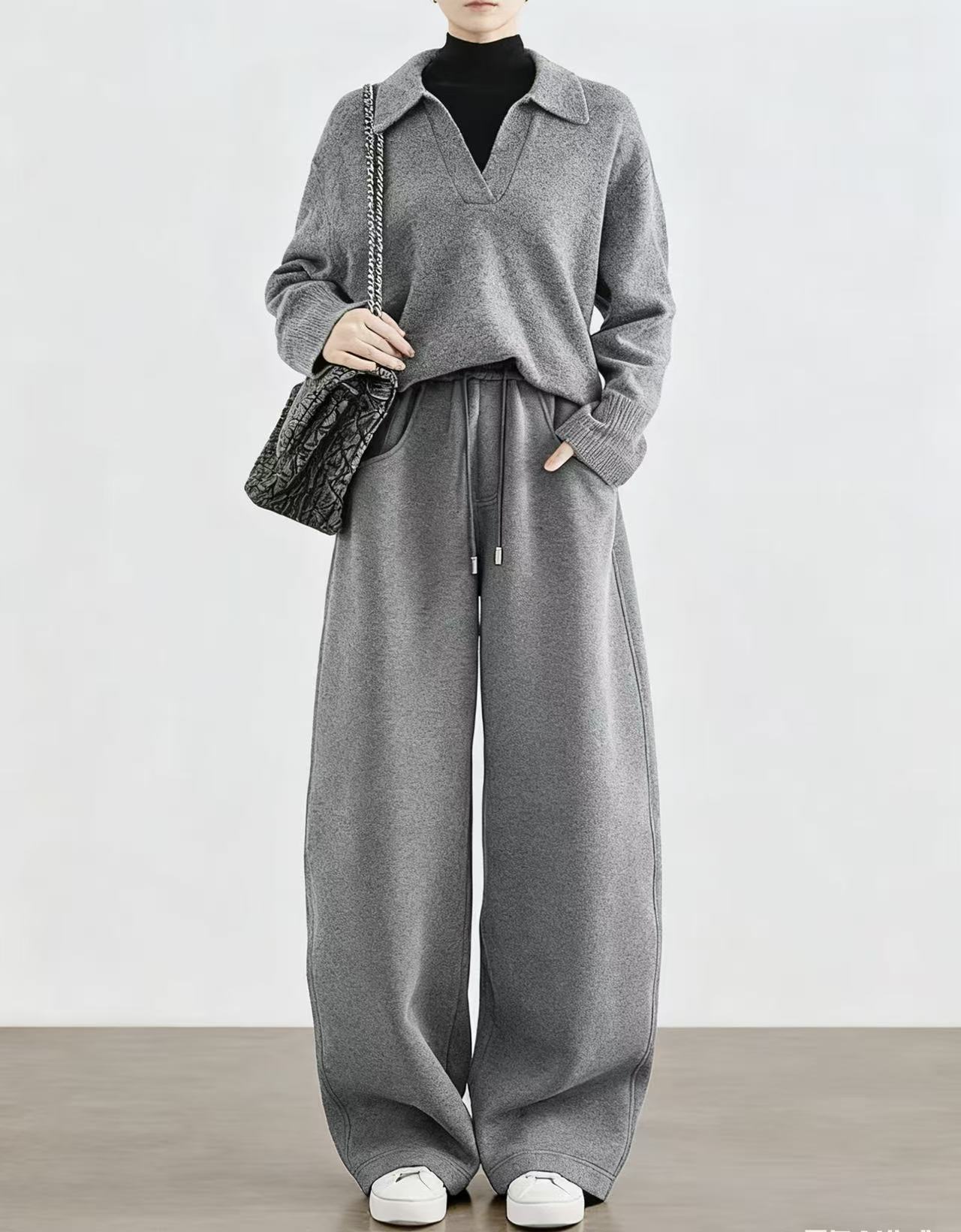 668-1215/8726-1  美式拼接卫裤高腰抽绳休闲裤