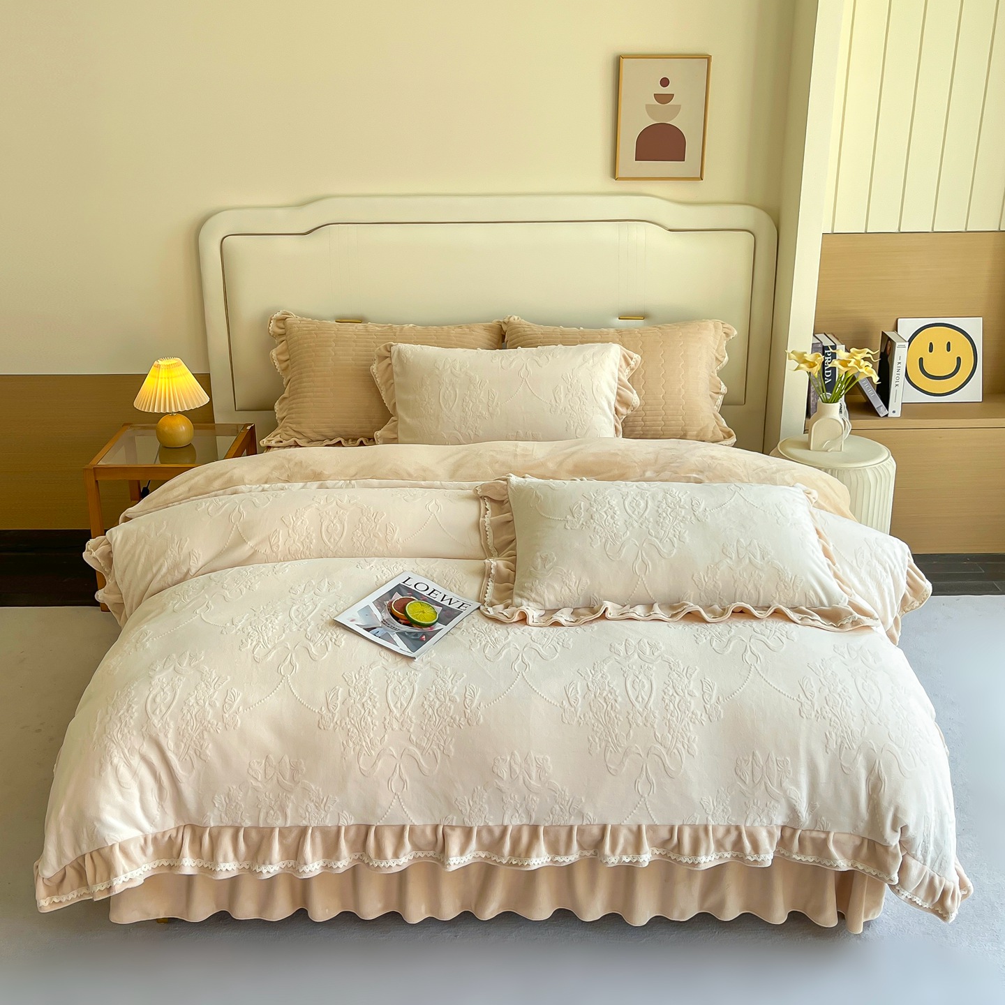 【冬季爆款】高克重牛奶绒床裙款四件套 法式浪漫风加厚保暖雕花绒